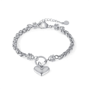 Dainty Stainless Steel Link Chain Gold/<b>Silver</b> Plated <b>Charm</b> Heart Pendant Casual Sporty Women's <b>Bracelet</b> - Product Image 2