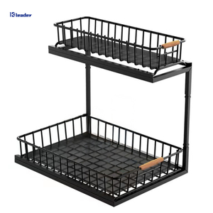 Moderno estante de almacenamiento de cocina de baño de acero al carbono de 2 niveles, cajón de fregadero deslizante, unidades organizadoras para uso doméstico, soportes de almacenamiento, estantes - Product Image 1