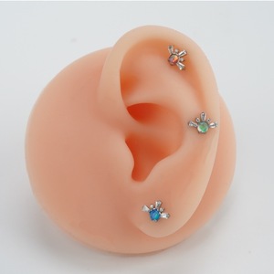 Aurora Opal Snowflake Ear <b>Studs</b> <b>Titanium</b> Alloy Prong Setting Geometric Jewelry Heads For Cartilage Piercing Gift - Product Image 4
