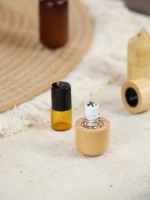 Mini flacon roll-on en verre et bois de 2 ml, portable, pour huiles essentielles et parfums, rechargeable, contenant d'aromathérapie