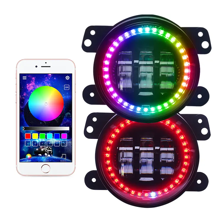 Loyo Dream Color 4インチRGBオフロードLEDライトエンジェルアイズターニングライト4インチラウンドランプLEDフォグライトオフロードジープJKJL用