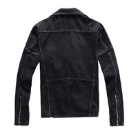 Vêtements d'hiver pour hommes personnalisés, veste en jean de moto à fermeture éclair, manteau de veste en jean noir décontracté avec ceinture et coupe cintrée