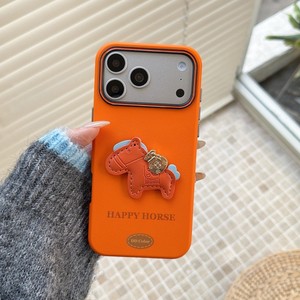 Étui de téléphone portable en cuir PU motif <span class=keywords><strong>cheval</strong></span> de dessin animé mignon pour iPhone 17 Pro Max 16 15 14 Plus, <span class=keywords><strong>coque</strong></span> arrière en TPU PC texturé lin - Product Image 4