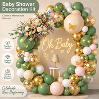 Kit de guirlande de ballons en latex mat de luxe, écologique, vert, rose nude, avec confettis dorés et autocollants papillons pour baby shower
