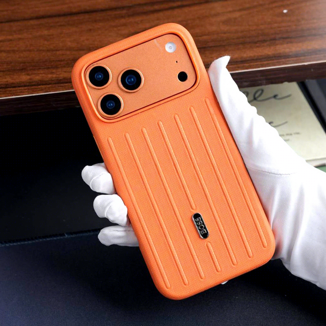 Luxury Suitcase Design Striped Phone Case for iPhone 17 16 Pro Max Fashion Matte Orange Shockproof Camera Protection Back Cover