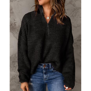 Women's <strong>Sweater</strong> Waffle Kint Long Sleeve Quarter Zip Pullover V Neck <strong>Sweater</strong> for Women Quarter Zip <strong>Knitted</strong> <strong>Sweater</strong> - Product Image 6