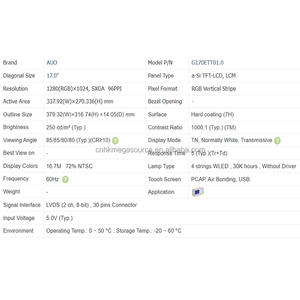 Écran LCD d'origine neuf G170ETT01.0 de 17 pouces, résolution 1280*1024 - Product Image 2