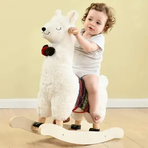 1-3 साल बच्चा आलीशान भरवां जानवर की सवारी खिलौने शिशु सफेद अल्पाका बच्चे बच्चों पर सवारी पशु बच्चों लकड़ी कमाल हार्स