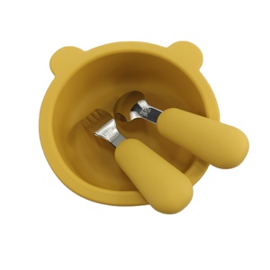 Wholesale Toddler Dinnerware <b>Set</b> Silicone Kids Bowl Spoon <b>Microwave</b> Safe Child Friendly Durable Cartoon Design - Product Image 1