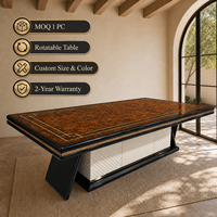 Table à manger rotative moderne de luxe en bois grainé, table rectangulaire noire et or sur piétement, 8 places, pour maison, villa, hôtel, restaurant