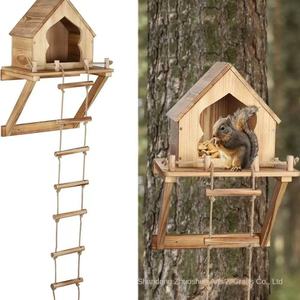 Massief Hout Winter Eekhoorn <span class=keywords><strong>Feeder</strong></span> Cross-Border Home Decor Opknoping Notenblad Voor Buiten Tuin Houten Eekhoorn Nest - Product Image 5