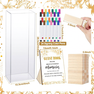 Ensemble personnalisé de livre d'or de mariage, marqueurs en blocs de bois, boîte de présentation, décoration de table de fête - Product Image 5