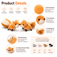 Porte-clés en peluche Velboa super doux, mini écureuil marron avec grande queue moelleuse, coton PP - Grande Vente
