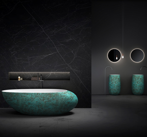 Lavabo Freestanding di Lusso Moderno in Pietra Artificiale Solid Surface Verde Resistente all'Acqua Ecologico per Ospedali Hotel Casa - Product Image 4