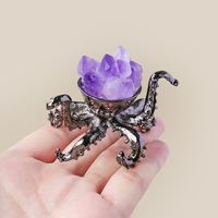 Ornement en cristal d'améthyste électroplaqué en forme de pieuvre, fleur d'améthyste brute en forme de pieuvre pour la décoration intérieure et la collection