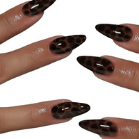 Faux ongles à presser marron écaille de tortue, motif animal brillant, pour nail art, fête, manucure tendance