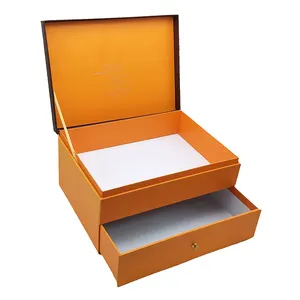 定制豪华纸板钢琴风格翻盖礼品盒包装带抽屉