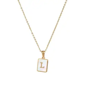 Collar con colgante de concha de L para mujer, Plata de Ley 925, joyería chapada en oro de 18k, calidad brillante