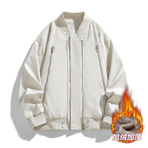 Chaqueta de algodón personalizada con logo para primavera y otoño, abrigo de piloto cálido para hombre, estilo retro, color sólido, ropa holgada informal, uniforme de béisbol. - Product Image 2