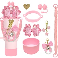 Ensemble de décoration de tasses en bambou avec nœud pailleté, accessoires DIY pour tasses isothermes compatibles avec les gobelets et les tasses à double paroi