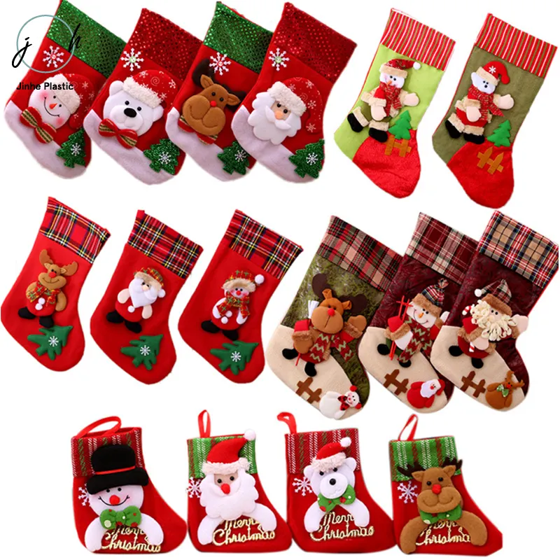 Wholesale Cloth Festival Ornaments Stocking Decoration Christmas Gift Socks For Xmas Tree
