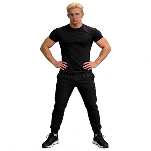 T-shirt da uomo <span class=keywords><strong>nera</strong></span> classica a <span class=keywords><strong>maniche</strong></span> corte con spalle regolari, maglietta estiva casual sportiva per il fitness, top slim fit a mezza manica con collo piccolo - Product Image 5