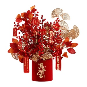 Arreglo Floral de Frutos Rojos en Cubeta, Decoraciones para el Festival de Primavera, Año Nuevo, Inauguración de Casa, Material PVC, Diseño Biónico, Estilo Chino Moderno - Product Image 5