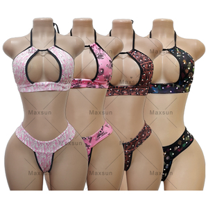 Maxsun Sexy Cô Gái Vũ Nữ Thoát Y Trang Phục Dancewear Kỳ Lạ Sexy Màu Sắc In Ấn Hai Mảnh Đồ Lót Cơ Thể Stocking Kỳ Lạ Dancewear Bikini - Product Image 4