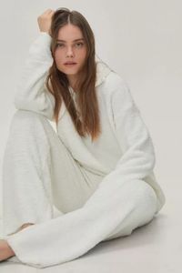 Maglione donna soffice lana di agnello lavorato a maglia a maniche lunghe Top e pantaloni lunghi a gamba larga <span class=keywords><strong>Set</strong></span> due pezzi - Product Image 2