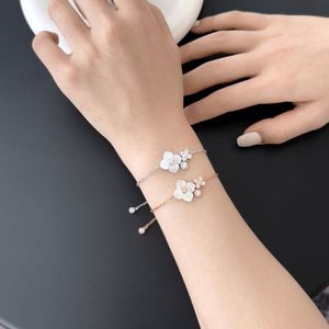 Dylam Charm Design Rhodium Rose Gold Plated Link Chain 5A Cubic Zirconia Shell Flower Pendant <b>Bangles</b> & <b>Bracelets</b> for Women - Product Image 2