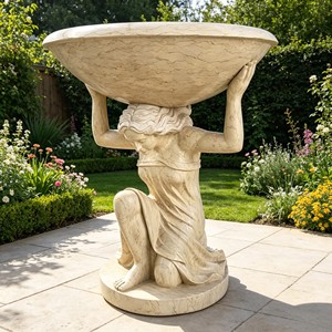Macetero de mármol con figura de dama arrodillada, escultura europea de mujer, urna de piedra para decoración de jardín, patio o villa, 36-5 Timeless - Product Image 1