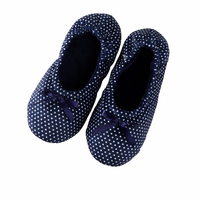 Pantoufles d'intérieur à pois pour femmes, en tissu doux, style ballet, avec nœud décoratif, antidérapantes, légères, chaussures de maison