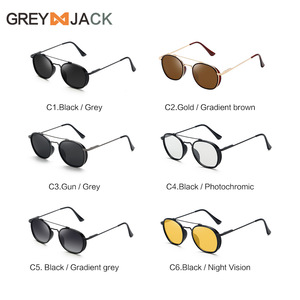 Lunettes de soleil polarisées grises à monture ronde en métal unisexe, protection UV400, type 3, verres TAC - Product Image 3