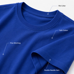 เสื้อยืดพรีเมียมผู้ชาย คอตตอน 100% เนื้อนุ่ม ระบายอากาศดี คอกลม คลาสสิค รับสกรีนโลโก้ ขายส่ง หลายสี ไซส์ S-4XL สีน้ำเงินรอยัล - Product Image 4