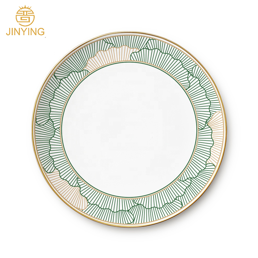 Haute Qualité Luxe vert noirâtre feuille Porcelaine assiettes Ensembles de vaisselle en porcelaine plats occidentaux