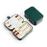 Organisateur de rangement en cuir vert de luxe Boîte à bijoux de voyage écologique pour bagues Organisateur de bijoux en cuir miroir