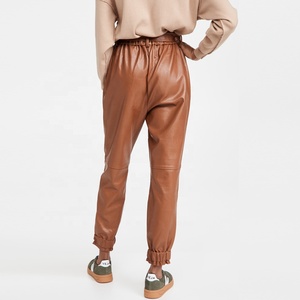 Pantalones de Mujer PIHA SPORTS con Logotipo Personalizado, de Cuero Genuino, Corte Recto, Cierre de Cremallera, Cintura Ajustable con Lazo y Bolsillos de Parche, para Invierno - Product Image 5