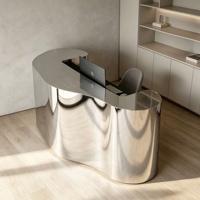 Comptoir de réception en acier inoxydable avec miroir incurvé personnalisé, forme de vague organique, pour bar, bureau, salon, studio, hall d'entrée