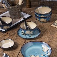 Vaisselle japonaise peinte à la main Magnolia couleur sous glaçure tournée au four, bol de nouilles et de riz créatif, assiette à poisson pour la fête