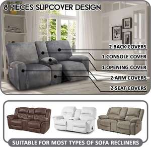 Reclining Loveseat Middle Console 8-Piece Velvet Stretch Non-Slip Solid Modern Polyester Spandex Blend <b>Sofa</b> <b>Slipcover</b> Set - Product Image 2