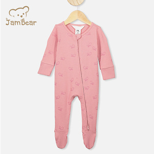 Barboteuse pour bébé en bambou biologique avec <span class=keywords><strong>fermeture</strong></span> à glissière bidirectionnelle personnalisée pour bébé Combinaison pour nouveau-né avec <span class=keywords><strong>fermeture</strong></span> à glissière durable - Product Image 4