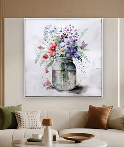 <span class=keywords><strong>Bouquet</strong></span> <span class=keywords><strong>de</strong></span> <span class=keywords><strong>fleurs</strong></span> sauvages en aquarelle <span class=keywords><strong>moderne</strong></span> dans un pot en verre, <span class=keywords><strong>peinture</strong></span> florale encadrée sur toile, décoration murale florale pour la maison - Product Image 1