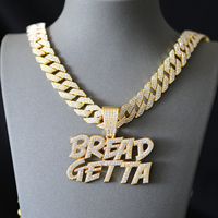 Collier pendentif lettre BREAD GETTA Hip Hop pour homme et femme, serti de cristaux scintillants, chaîne cubaine de 15 mm, bijoux de fête, cadeau