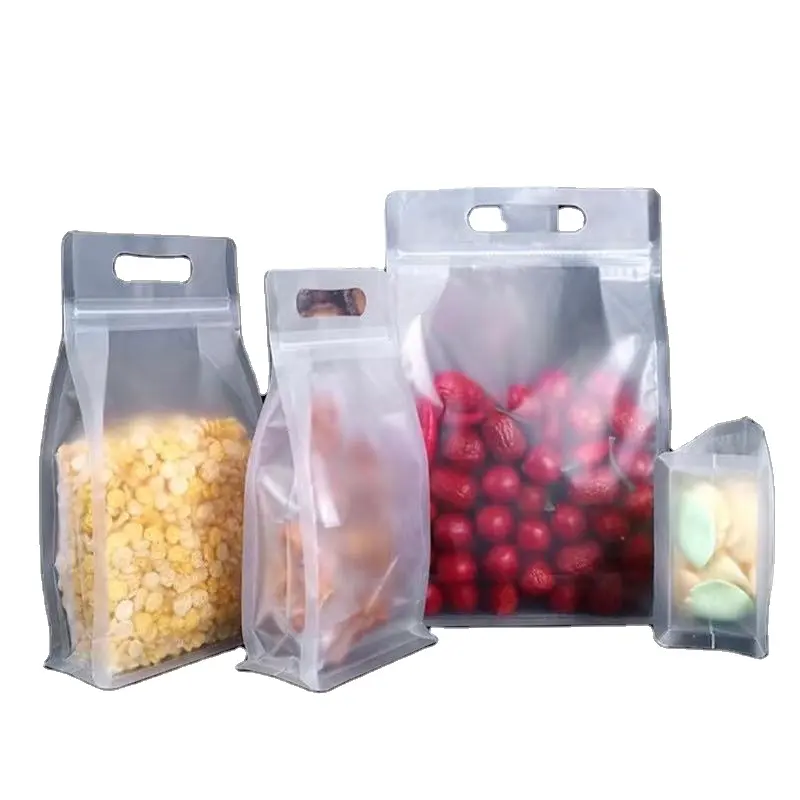 Tùy chỉnh in cấp thực phẩm đáy vuông xử lý túi nhựa Mylar túi trong suốt đứng lên túi dây kéo cho bao bì thực phẩm