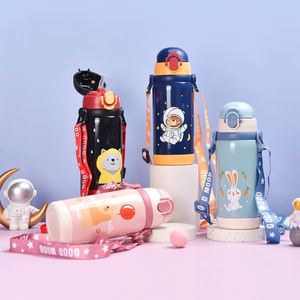 Cute School Kids 450Ml Children'S Thermos <b>Bottle</b> Insulated Vaccum Flask 304 Stainless Steel Kids Water <b>Bottle</b> With Straw - Product Image 5
