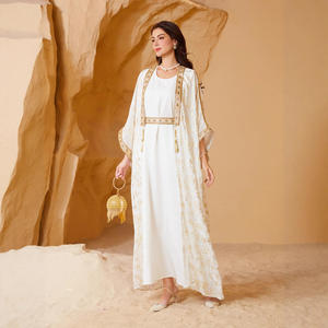 中东独立网站穆斯林妇女复古喇叭口下摆踝长涤纶秋季压花睡袍Abaya - Product Image 3