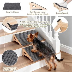 Rampa de madera para perros, ayuda para subir escaleras en interiores, escalera portátil para perros pequeños, soporte seguro antideslizante - Product Image 3