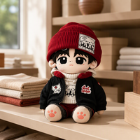 Poupée en peluche streetwear personnalisée, bonnet rouge, veste noire, patch patte, pieds, cadeau de collection pour fans, vente en gros