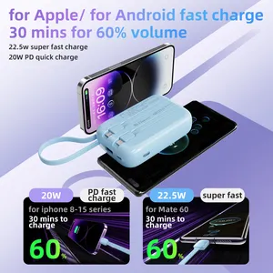 3 Cable Power Bank With LED Screen Fast Charge Cable 2024 New Arrival 22.5W Power Bank For Iphone