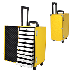 Вращающийся футляр для ювелирных изделий с лотками, футляр для ювелирных изделий на колесиках для продавца с ящиками, алюминиевый футляр для ювелирных изделий с колесиками - Product Image 4